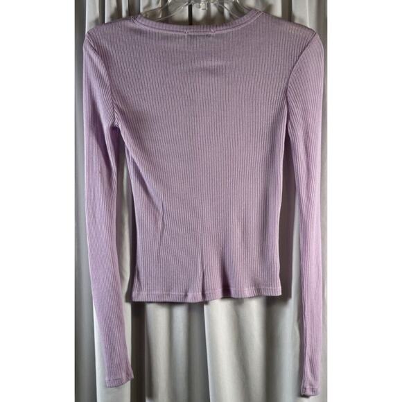 Zara Ribbed Cropped Lightweight Long Sleeves T-Shirt Lavender S Casual 73-39 - Picture 8 of 9